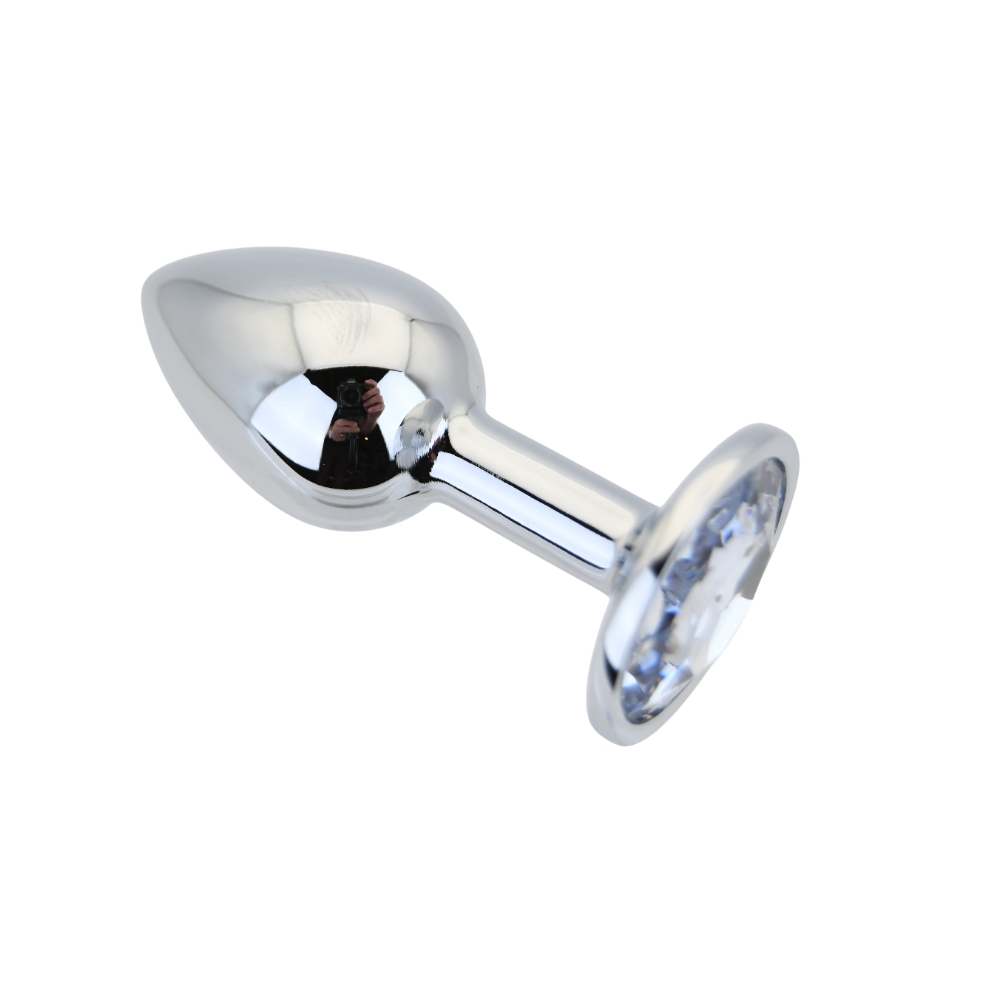 Toosh Silver Metal Butt Plug Small Clear Stone - Image 7