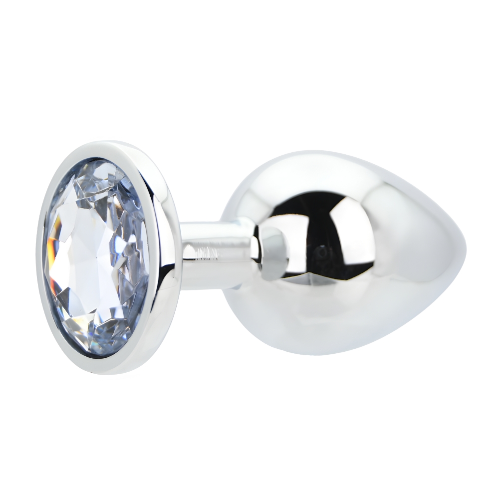 Toosh Silver Metal Butt Plug Large Clear Stone - Image 5