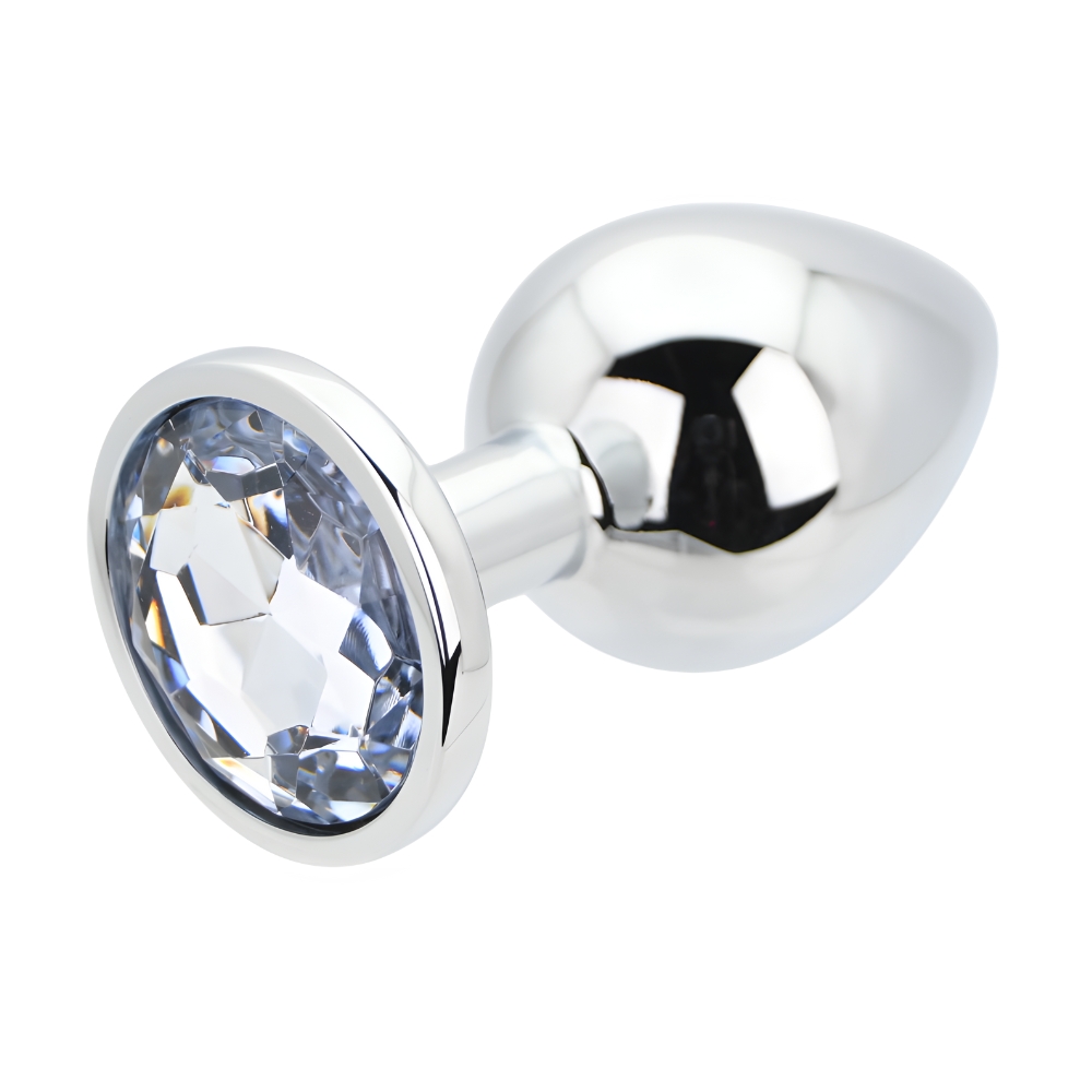Toosh Silver Metal Butt Plug Large Clear Stone - Image 7