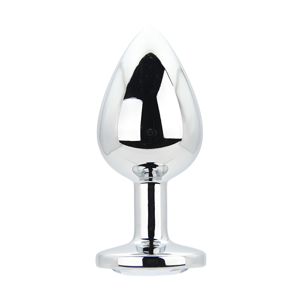 Toosh Silver Metal Butt Plug Large Clear Stone - Image 3