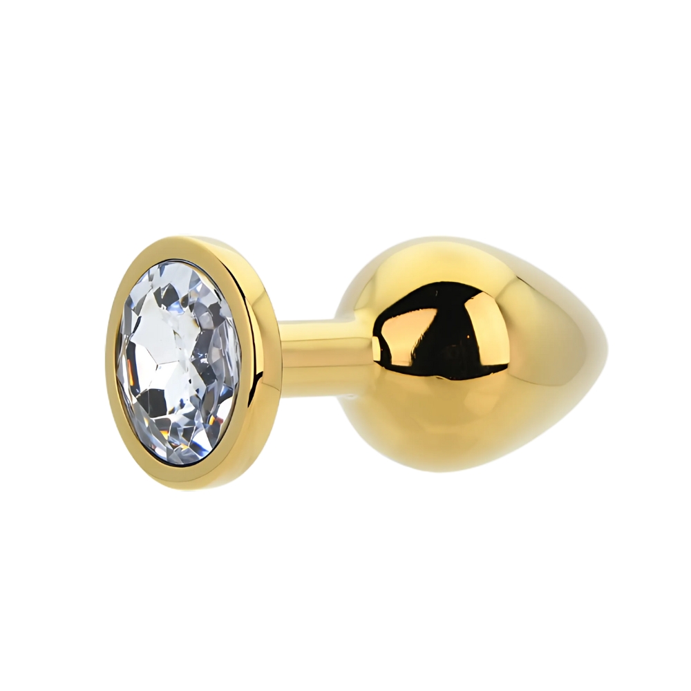 Toosh Gold Metal Butt Plug Medium Clear Stone - Image 6