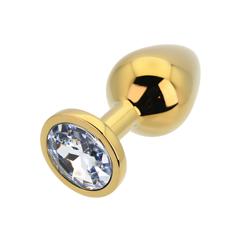 Toosh Gold Metal Butt Plug Medium Clear Stone - Image 7
