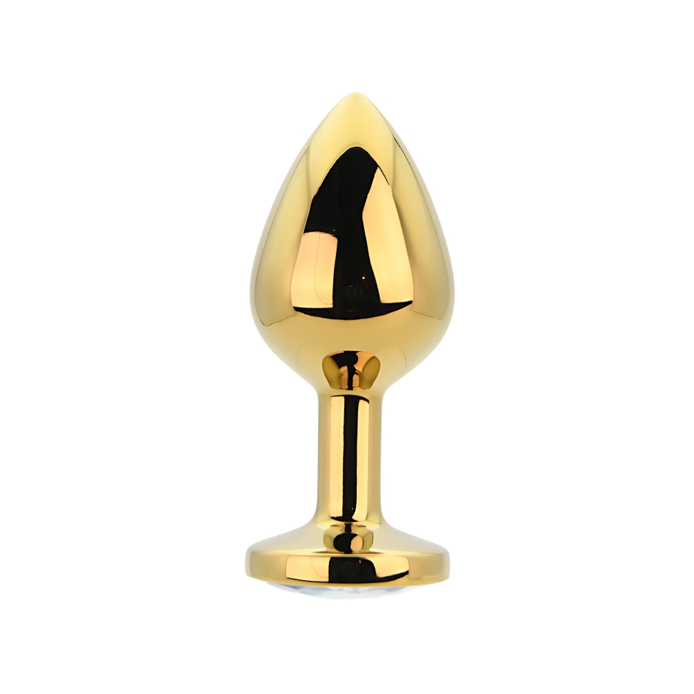 Toosh Gold Metal Butt Plug Medium Clear Stone - Image 3