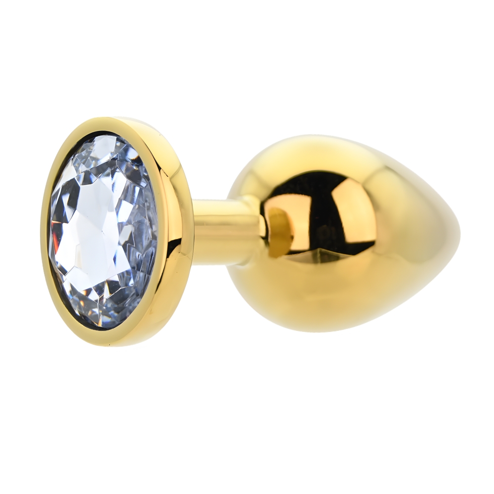 Toosh Gold Metal Butt Plug Large Clear Stone - Image 5