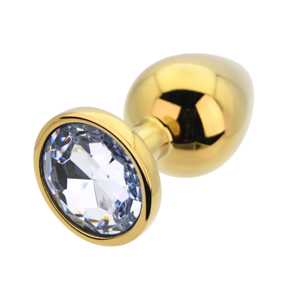 Toosh Gold Metal Butt Plug Large Clear Stone - Image 6