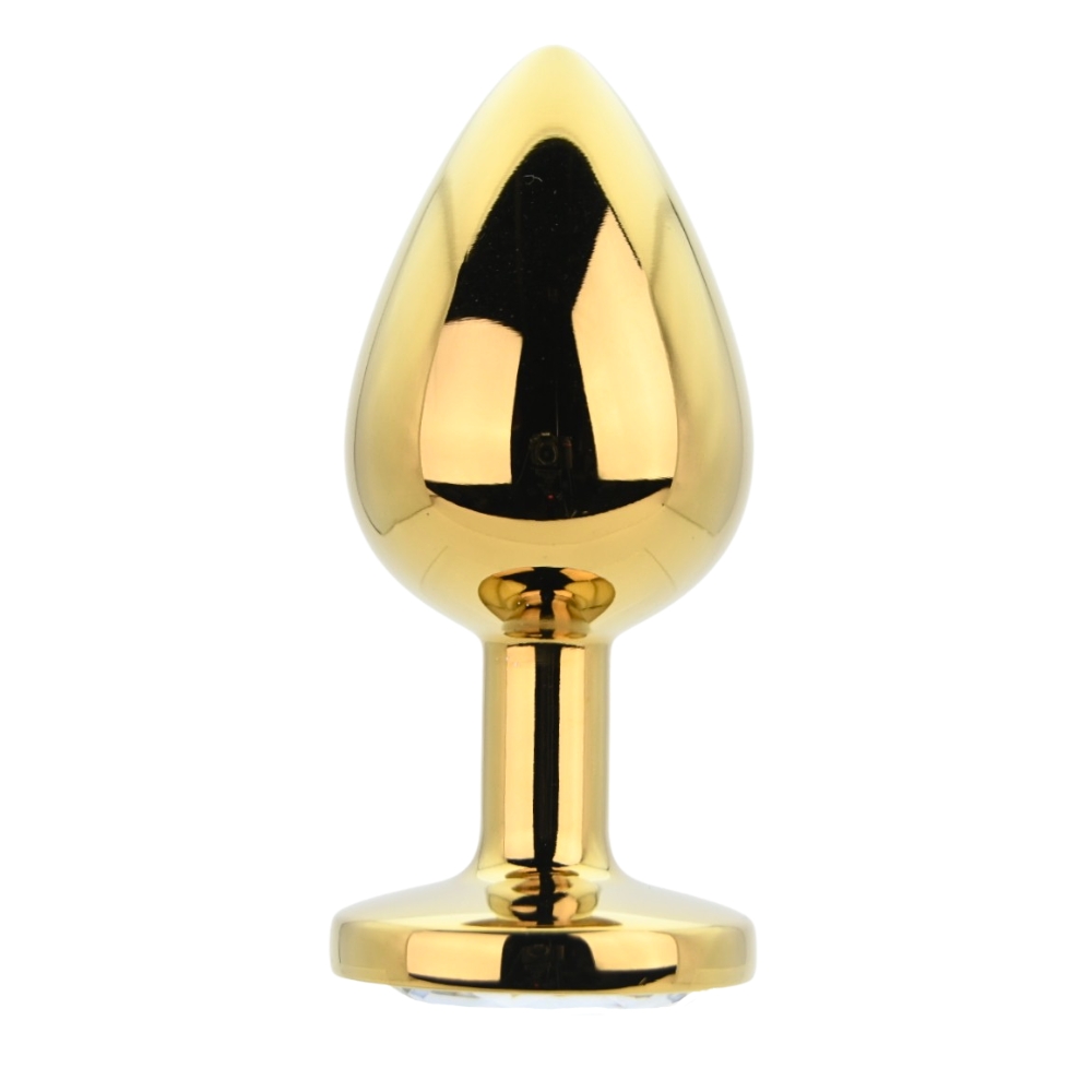 Toosh Gold Metal Butt Plug Large Clear Stone - Image 3