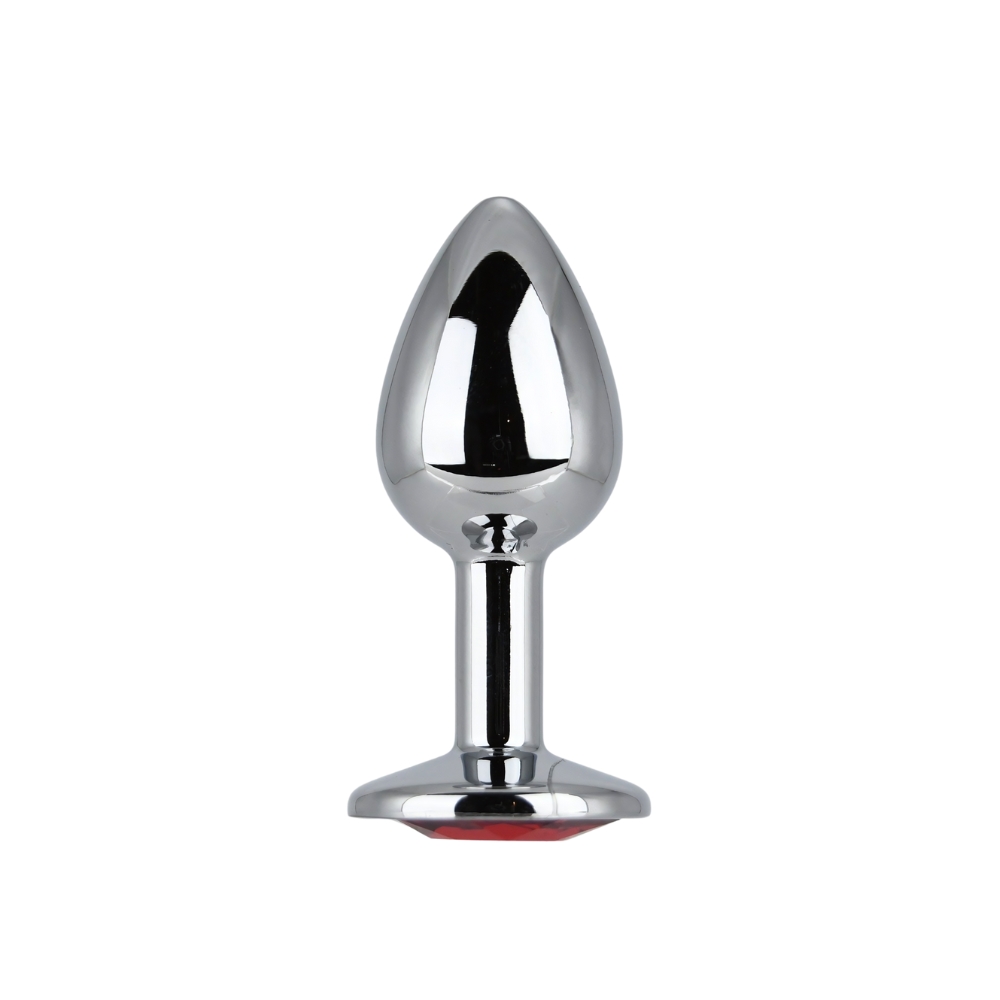 Toosh Silver Metal Butt Plug Small Red Stone - Image 3
