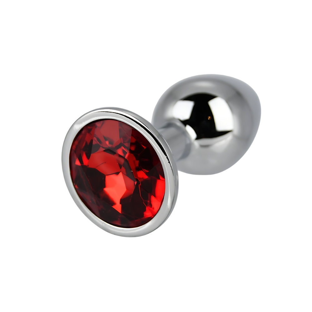 Toosh Silver Metal Butt Plug Small Red Stone - Image 5