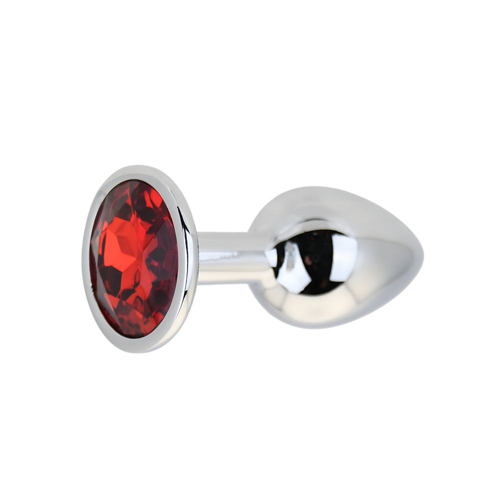 Toosh Silver Metal Butt Plug Small Red Stone - Image 4