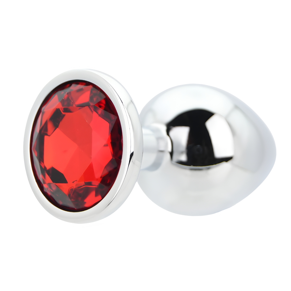 Toosh Silver Metal Butt Plug Large Red Stone - Image 5