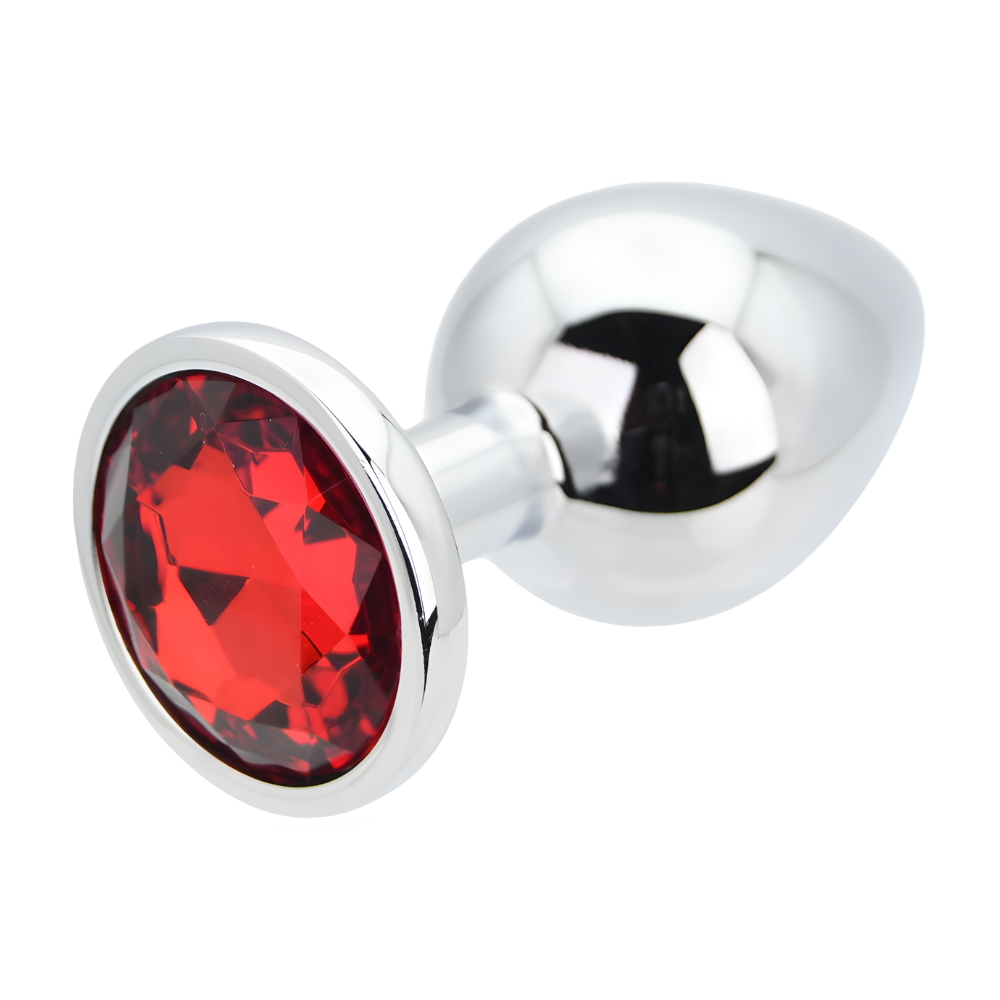Toosh Silver Metal Butt Plug Large Red Stone - Image 7