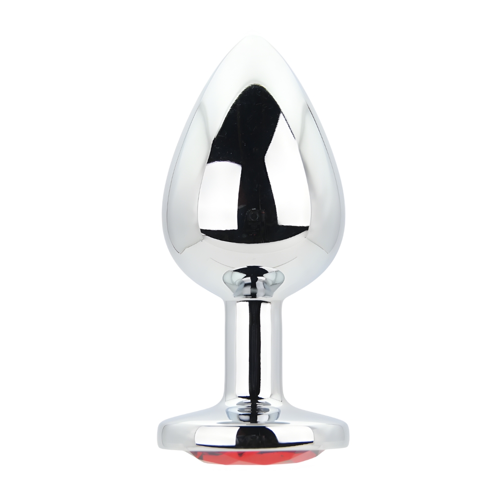 Toosh Silver Metal Butt Plug Large Red Stone - Image 4