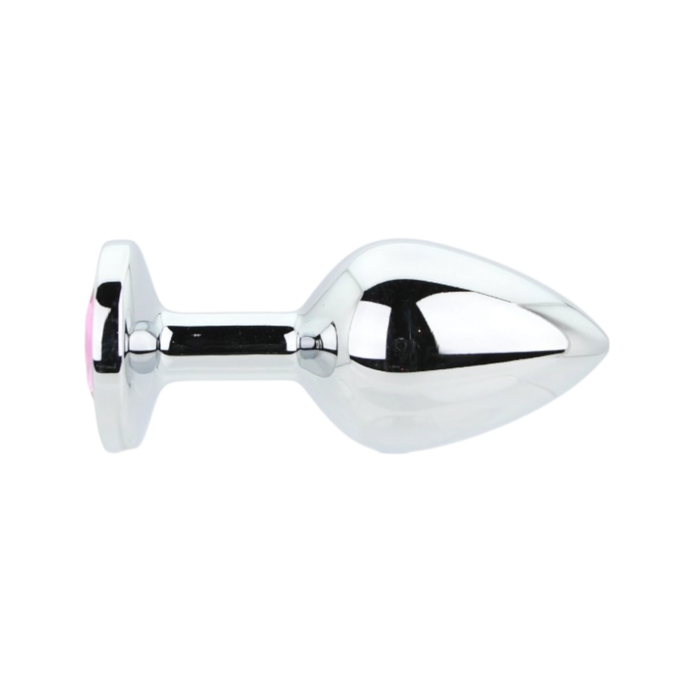 Toosh Silver Metal Butt Plug Medium Pink Stone - Image 5
