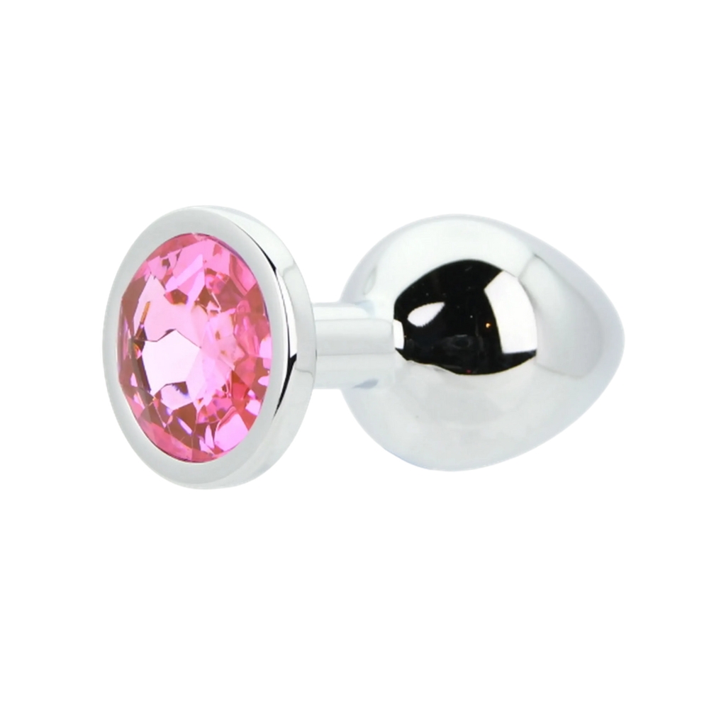 Toosh Silver Metal Butt Plug Medium Pink Stone - Image 6