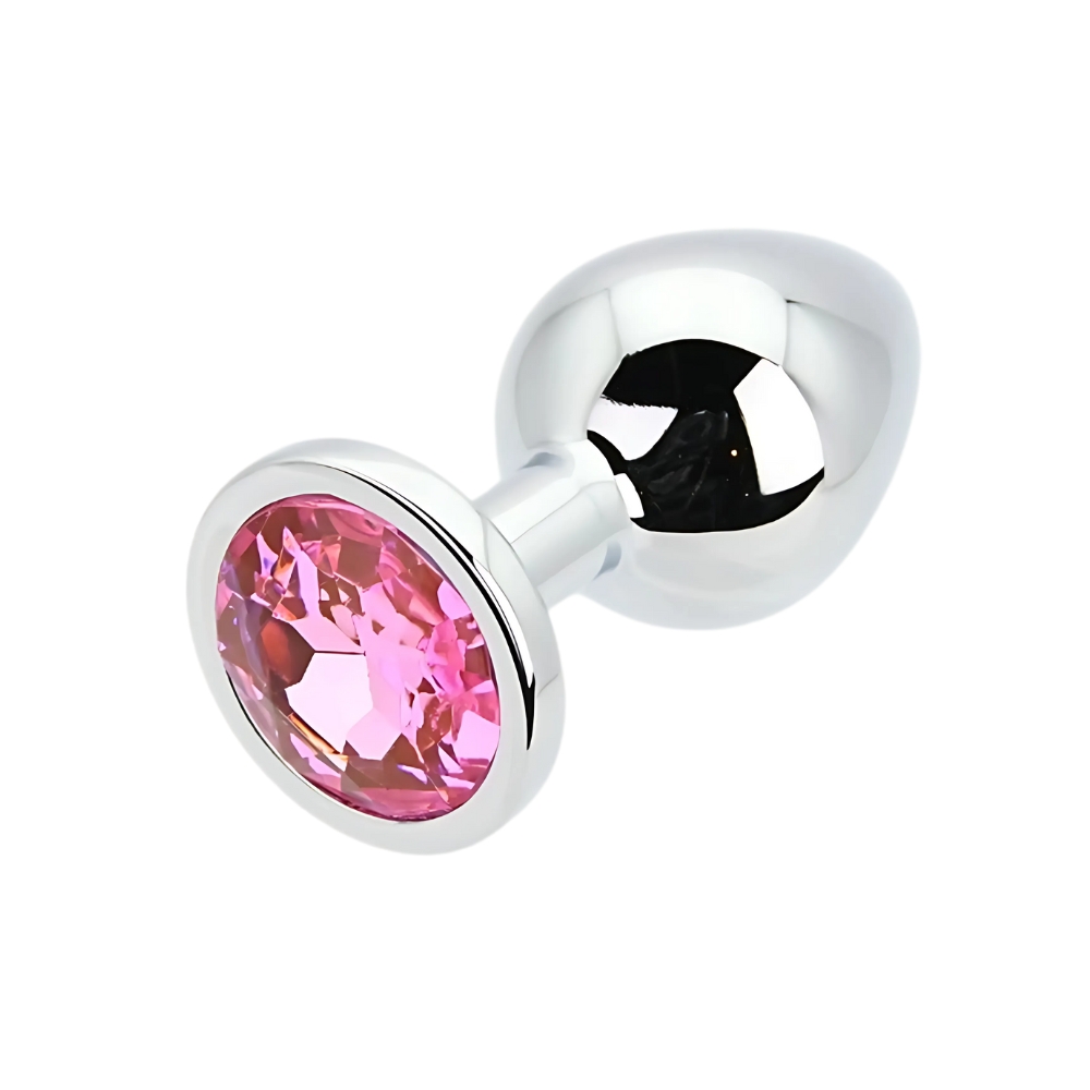 Toosh Silver Metal Butt Plug Medium Pink Stone - Image 7