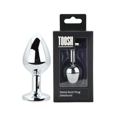 Toosh Silver Metal Butt Plug Medium Pink Stone