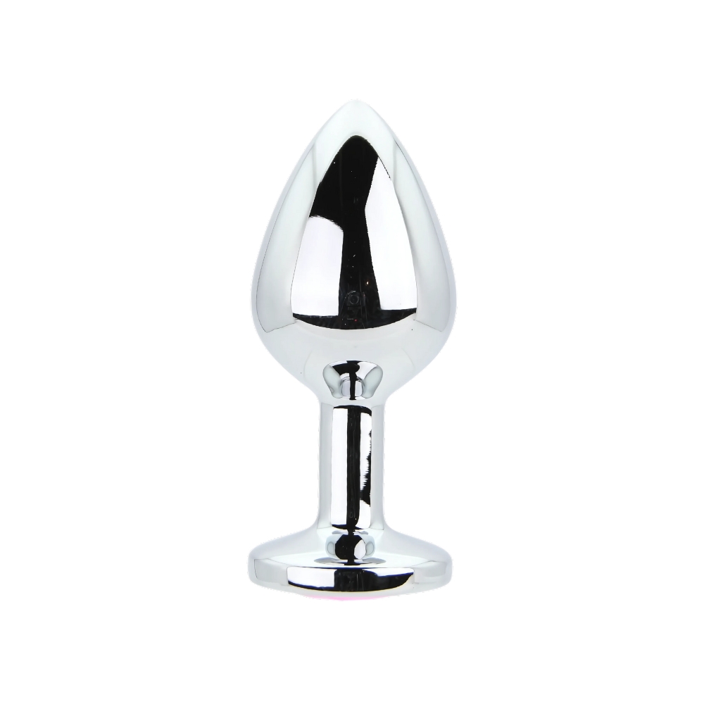 Toosh Silver Metal Butt Plug Medium Pink Stone - Image 3