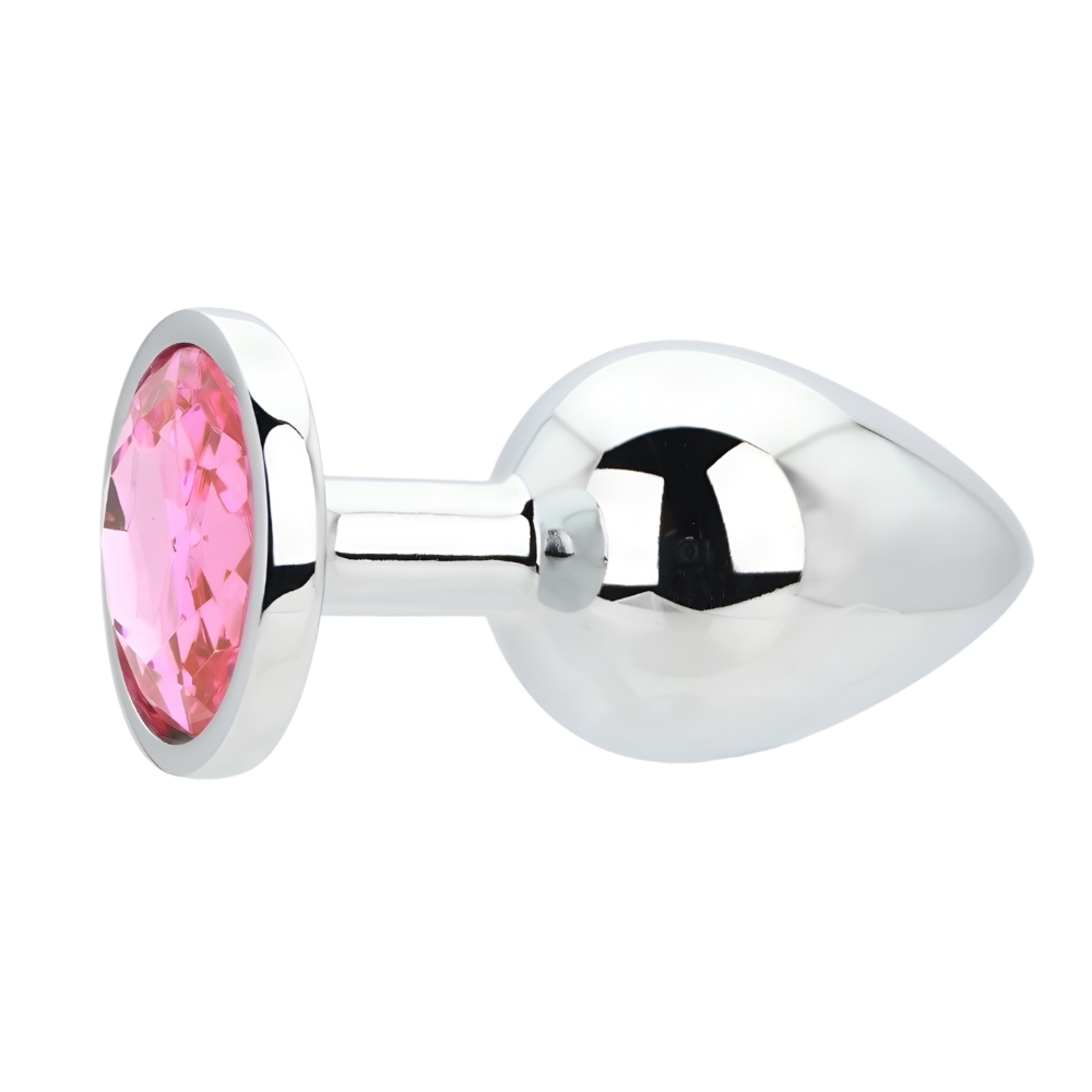 Toosh Silver Metal Butt Plug Large Pink Stone - Image 5