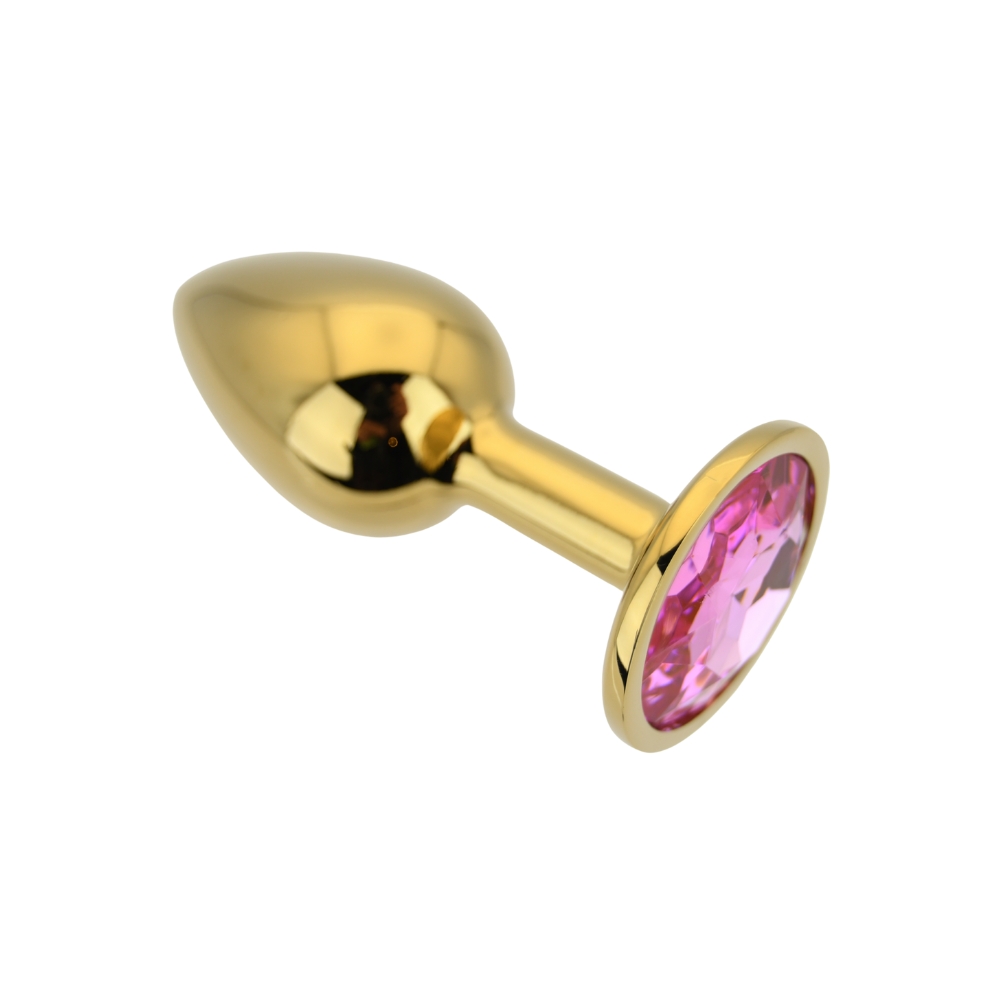 Toosh Gold Metal Butt Plug Small Pink Stone - Image 7