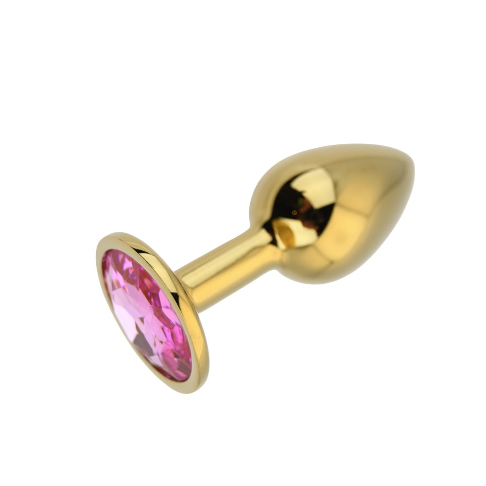 Toosh Gold Metal Butt Plug Small Pink Stone - Image 5