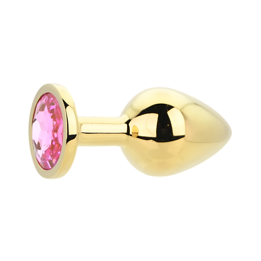Toosh Gold Metal Butt Plug Medium Pink Stone - Image 5