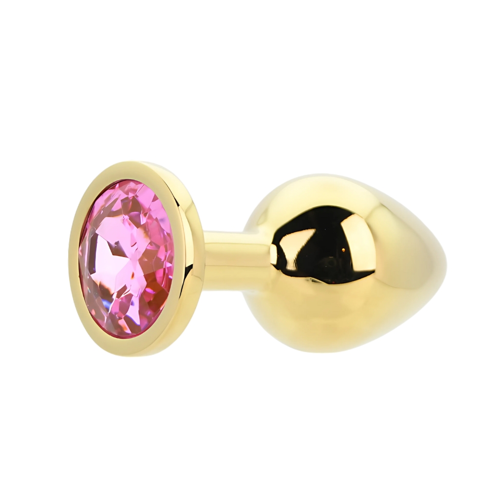 Toosh Gold Metal Butt Plug Medium Pink Stone - Image 6