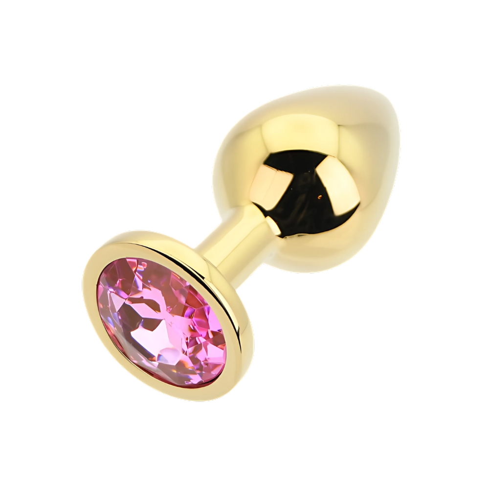 Toosh Gold Metal Butt Plug Medium Pink Stone - Image 7