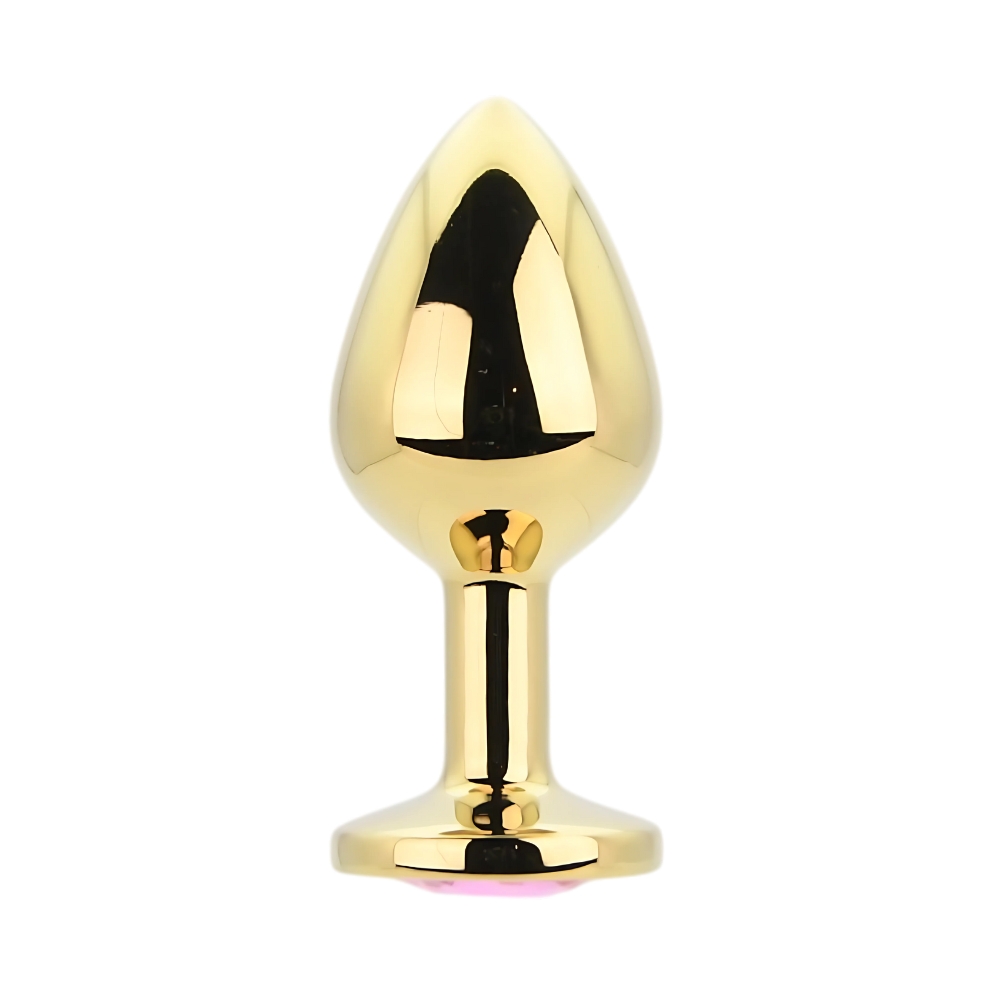 Toosh Gold Metal Butt Plug Medium Pink Stone - Image 3
