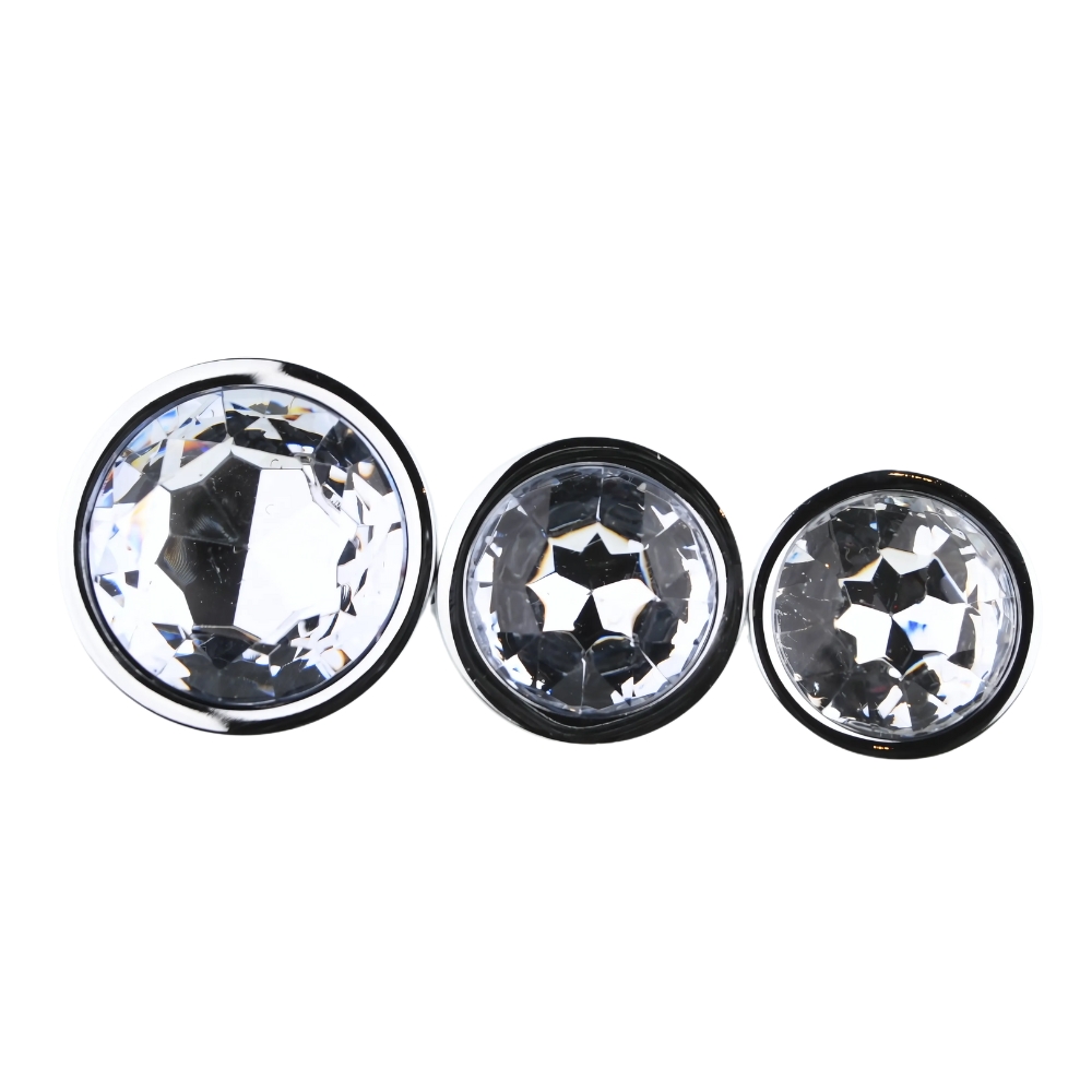 Toosh Metal Butt Plug Silver Set of 3 Clear Stone - Image 6