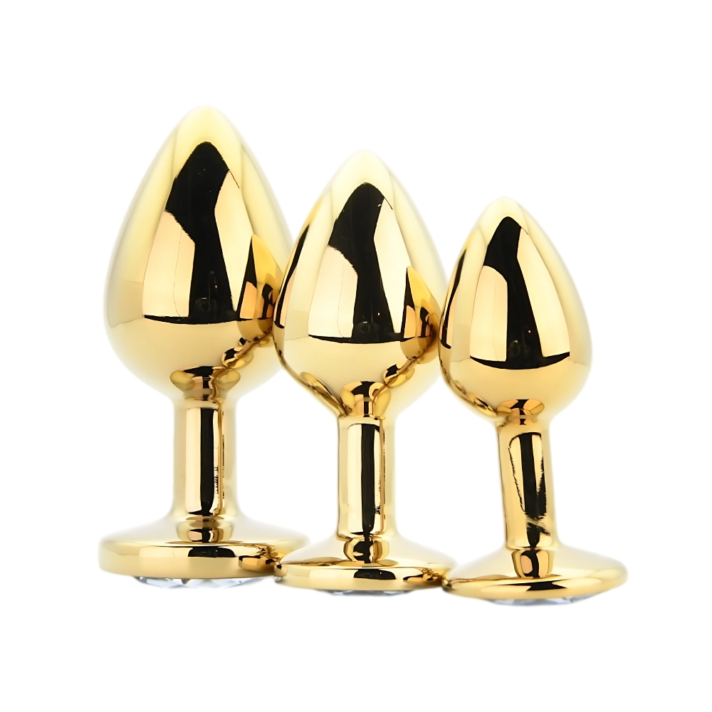 Toosh Metal Butt Plug Gold Set of 3 Clear Stone - Image 4