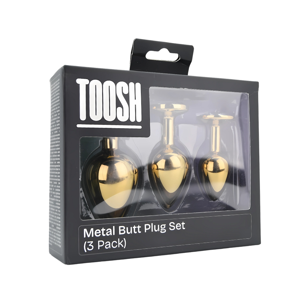 Toosh Metal Butt Plug Gold Set of 3 Clear Stone - Image 11