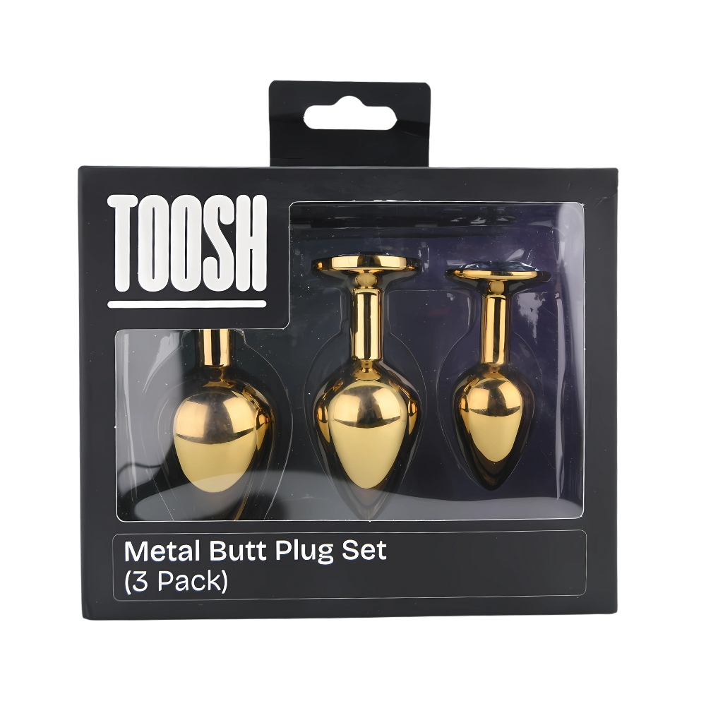 Toosh Metal Butt Plug Gold Set of 3 Clear Stone - Image 10