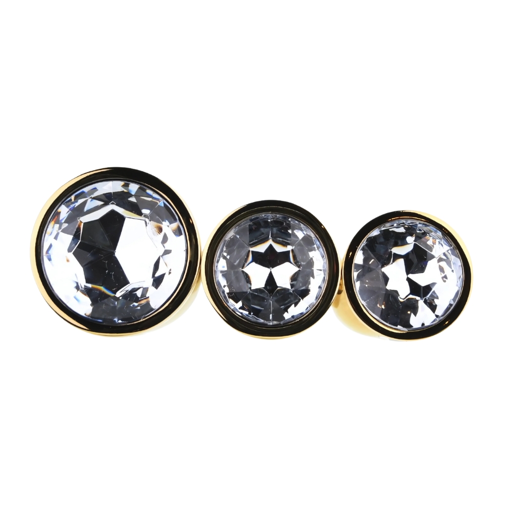 Toosh Metal Butt Plug Gold Set of 3 Clear Stone - Image 8
