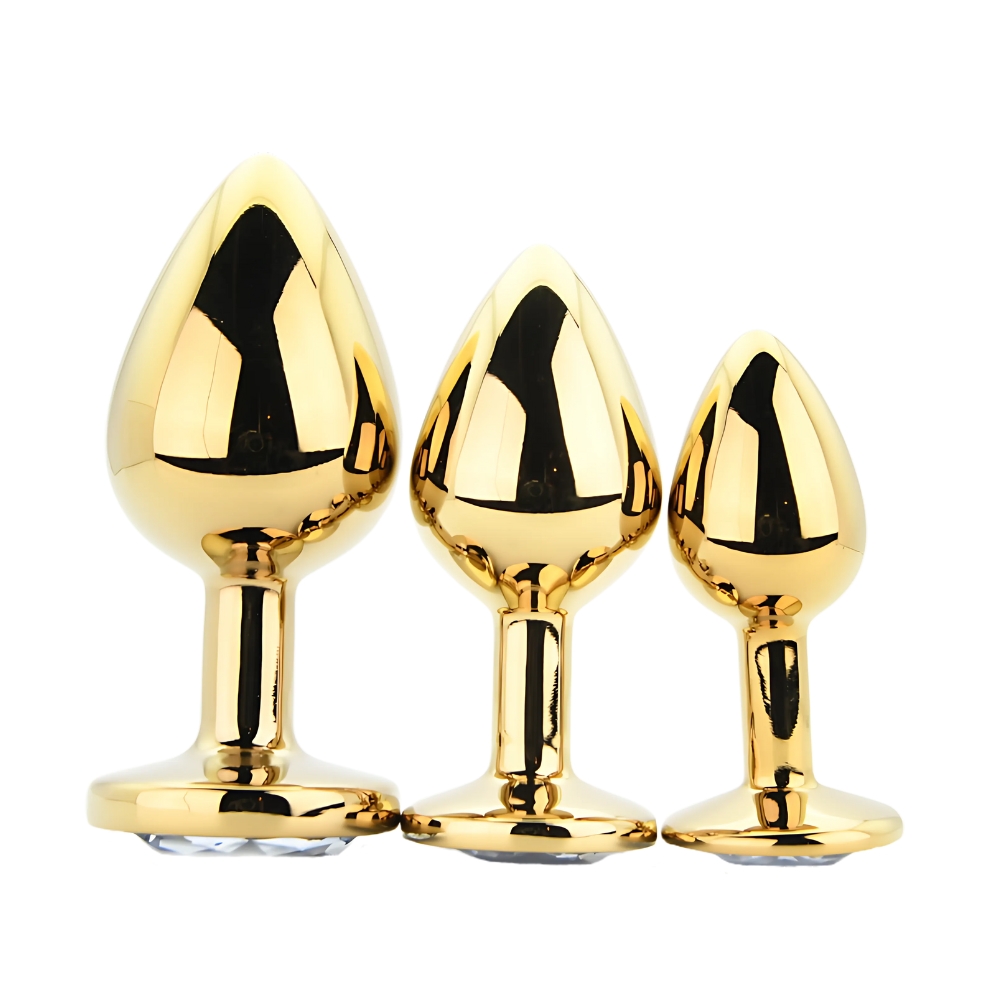 Toosh Metal Butt Plug Gold Set of 3 Clear Stone - Image 3
